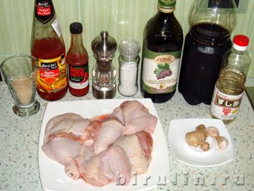 Курица с чесночно-имбирным соусом. Ингредиенты.