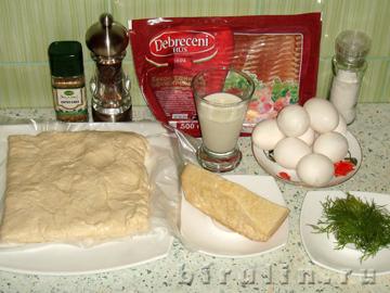 Пирог с яйцом и беконом. Ингредиенты.